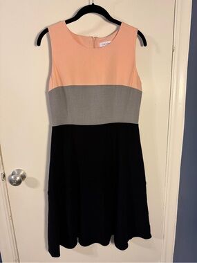 Calvin Klein Peach, Gray & Black Colorblock Midi Dress size 6